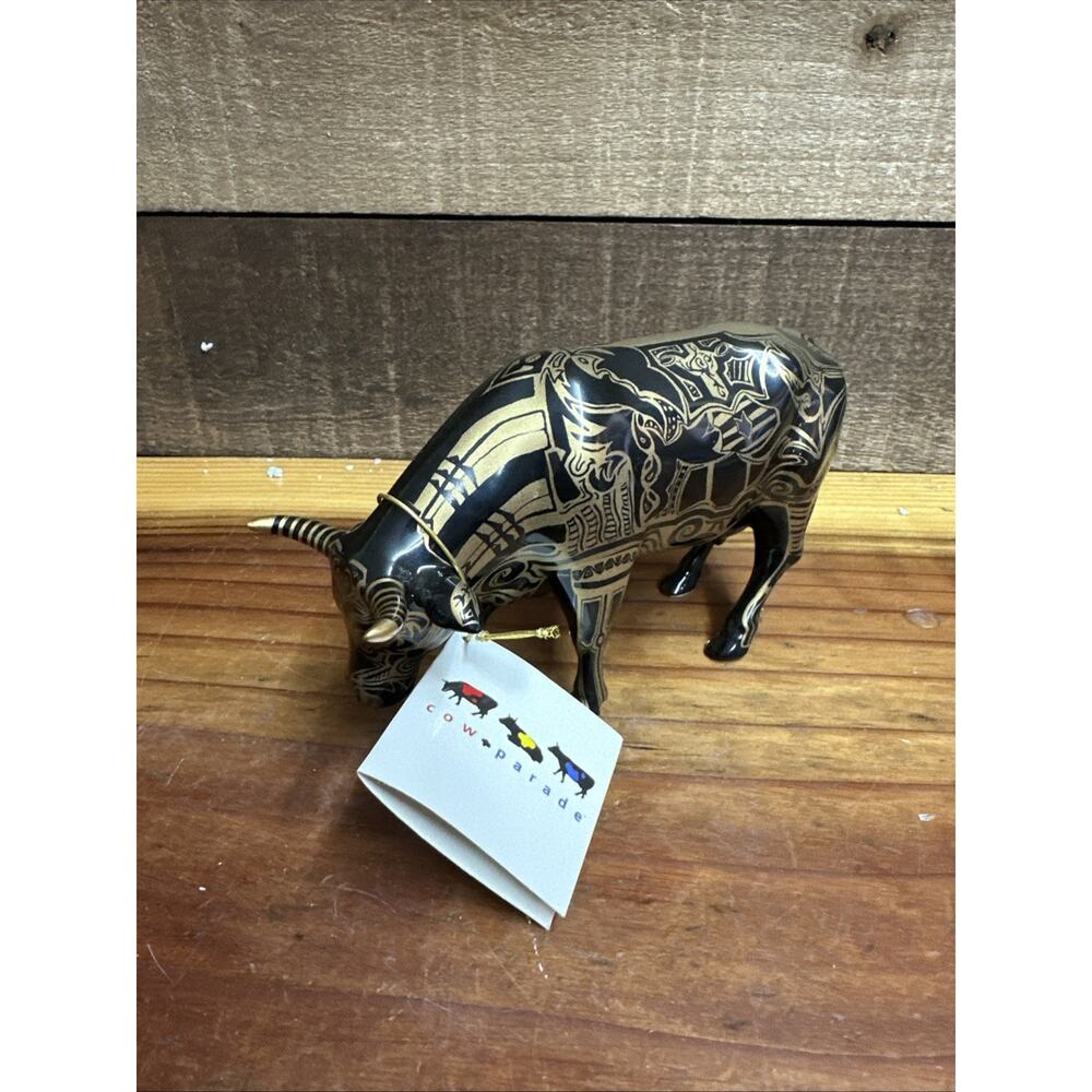 Cow Parade Retired Tattoo Bovine Figurine Black Gold In Box